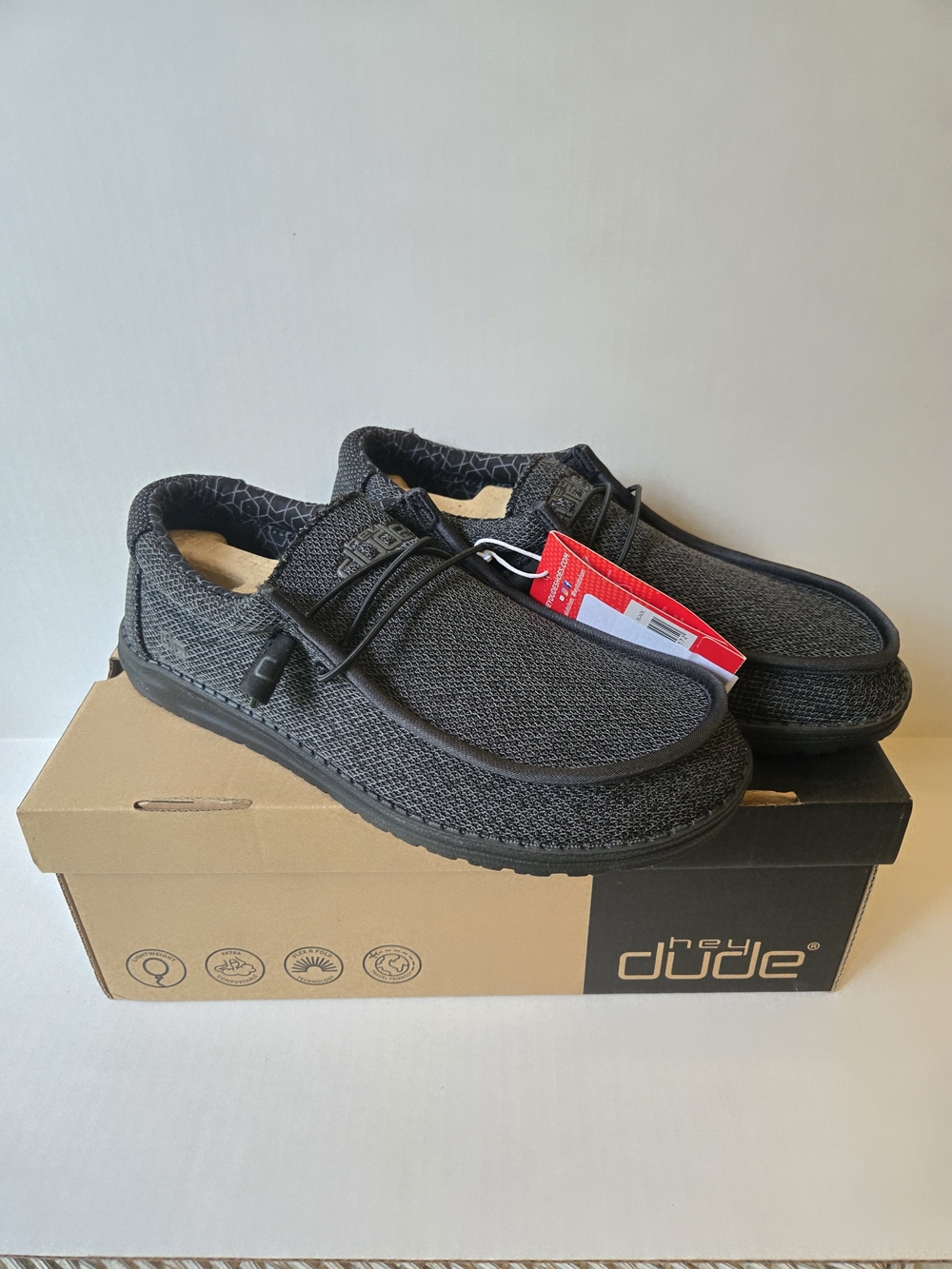 Hey Dude Men's Black Wally Stretch Slip-On Shoes